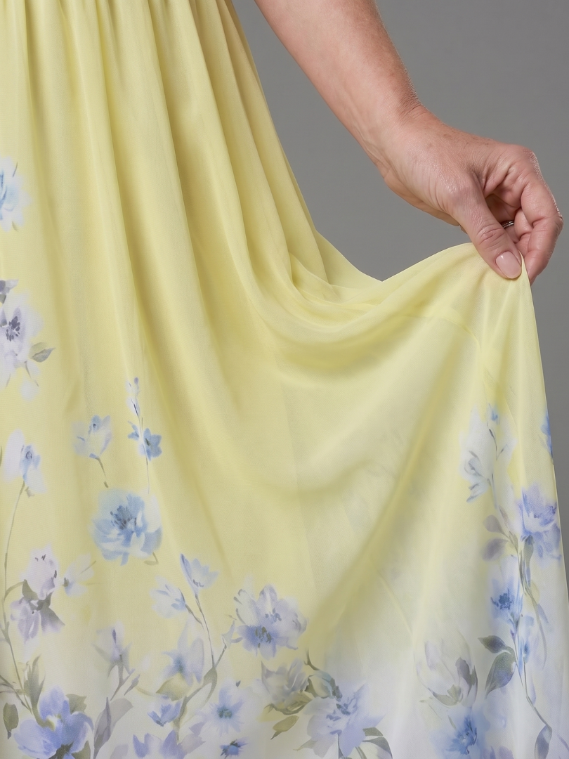Clarissa™ Sleeveless V Neck Soft Floral Hem Midi Dress