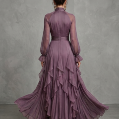 Demetria™ Tie Neck Ruffle Tiered Maxi Dress
