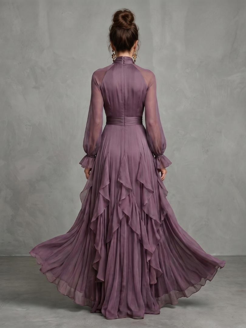 Demetria™ Tie Neck Ruffle Tiered Maxi Dress