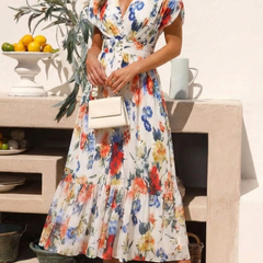 Savannah™ Short Sleeve Pleated Floral Midi Dress