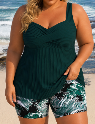 Matilda | Plus Size Pleated Tankini Shorts Set