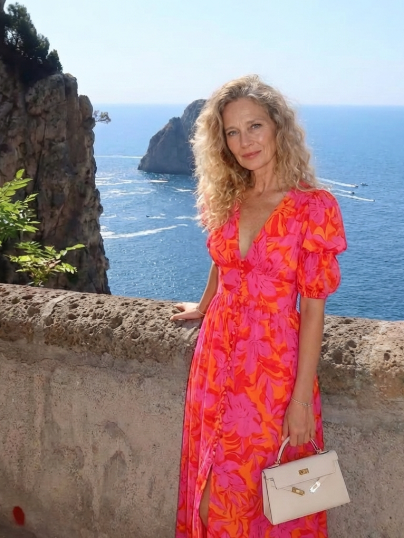 Willow™ Floral V Neck Puff Sleeve Midi Dress