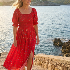 Delphine™ Square Neck Floral Puff Sleeve Midi Dress