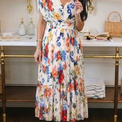 Savannah™ Short Sleeve Pleated Floral Midi Dress