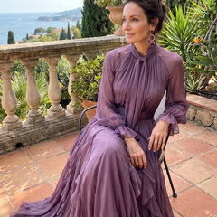 Demetria™ Tie Neck Ruffle Tiered Maxi Dress