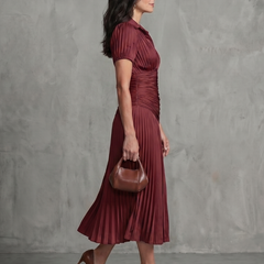 Theodora™ Pleated Waistline Stripe Midi Dress