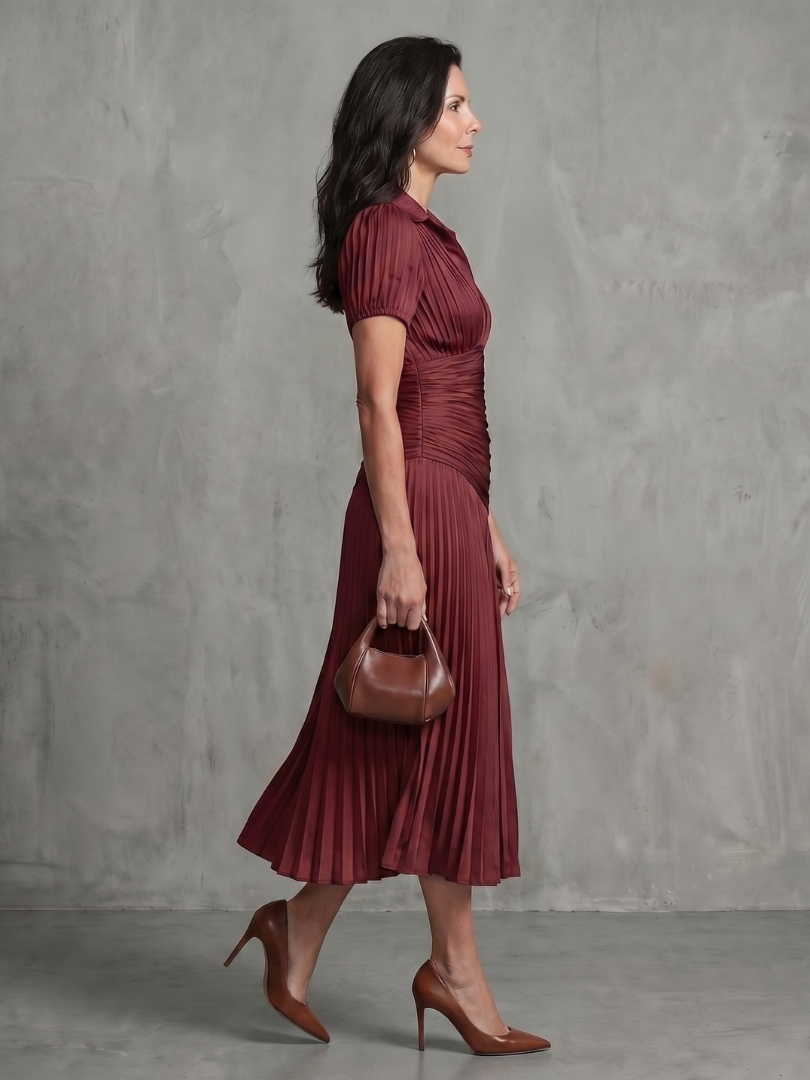 Theodora™ Pleated Waistline Stripe Midi Dress