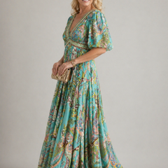 Evangelina™ Airy Maxi Dress with Puff Sleeves and V-neck