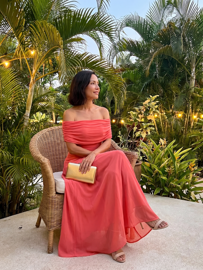 June™ Off Shoulder Draped Midi Dress