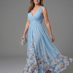 Clarissa™ Sleeveless V Neck Soft Floral Hem Midi Dress