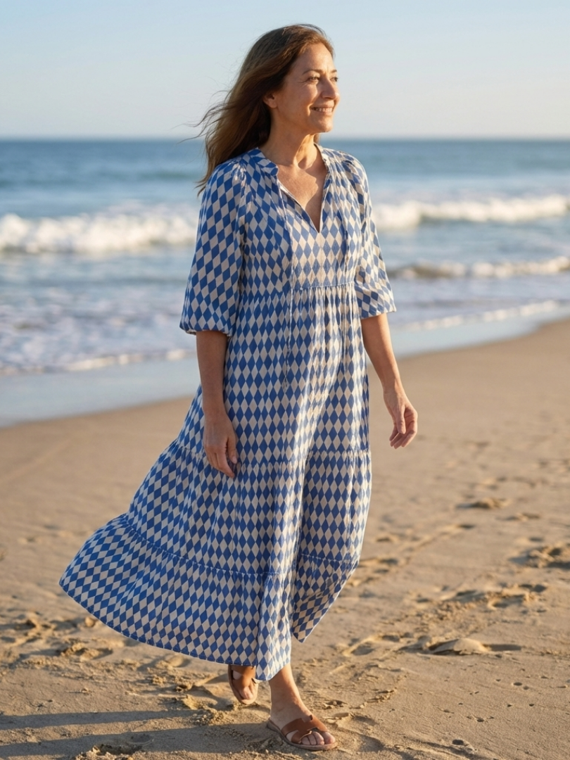 Elodie™ Diamond Print Tiered Midi Dress