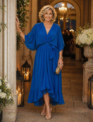 Lucille™ Elegant V-Neck Midi Dress