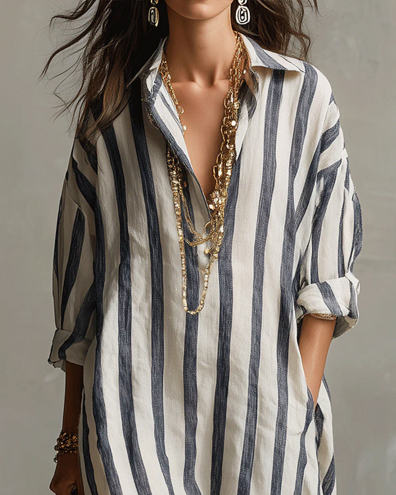 Saskia™ Striped Maxi Dress with Lapel Collar