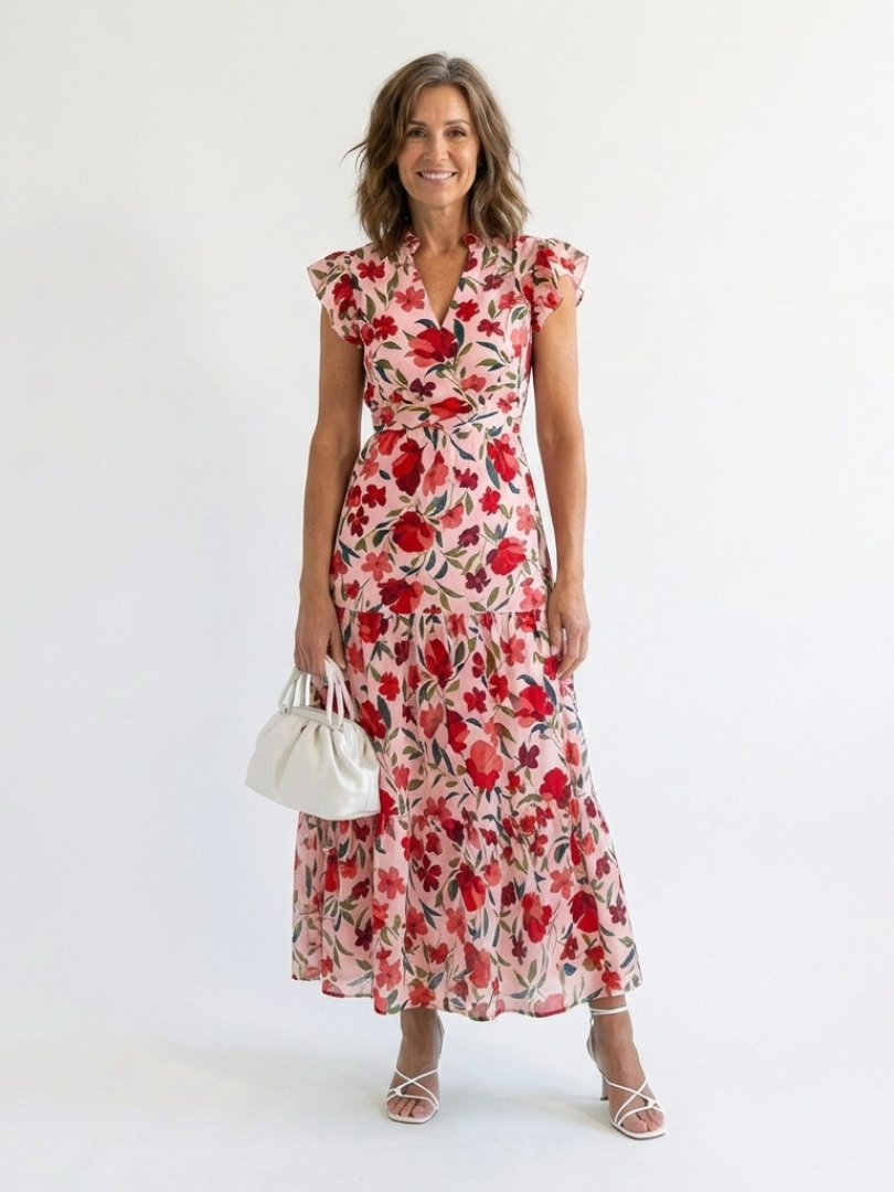 Lila™ Floral V-Neck Tiered Midi Dress