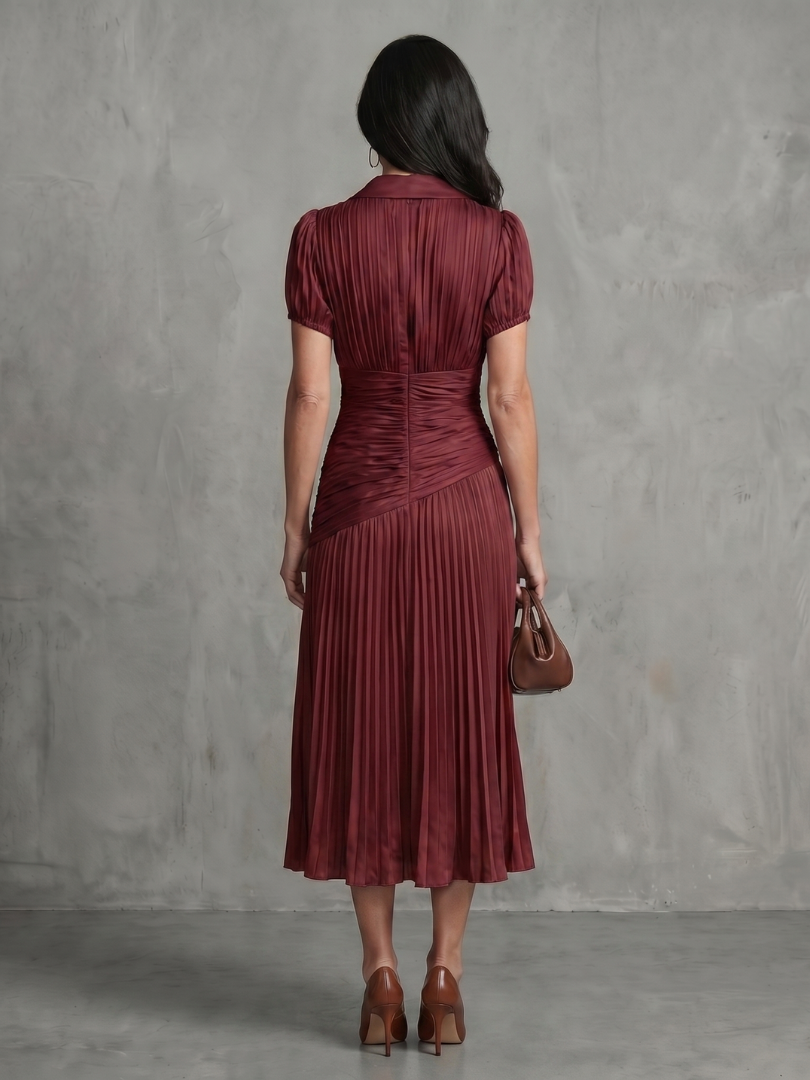 Theodora™ Pleated Waistline Stripe Midi Dress