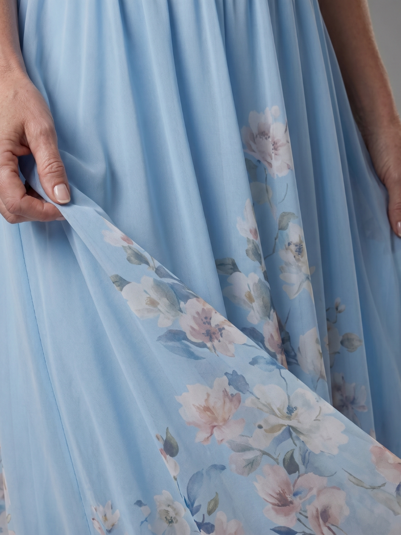 Clarissa™ Sleeveless V Neck Soft Floral Hem Midi Dress