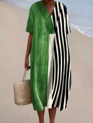 Janelle™ | Green & Black Striped Summer Dress