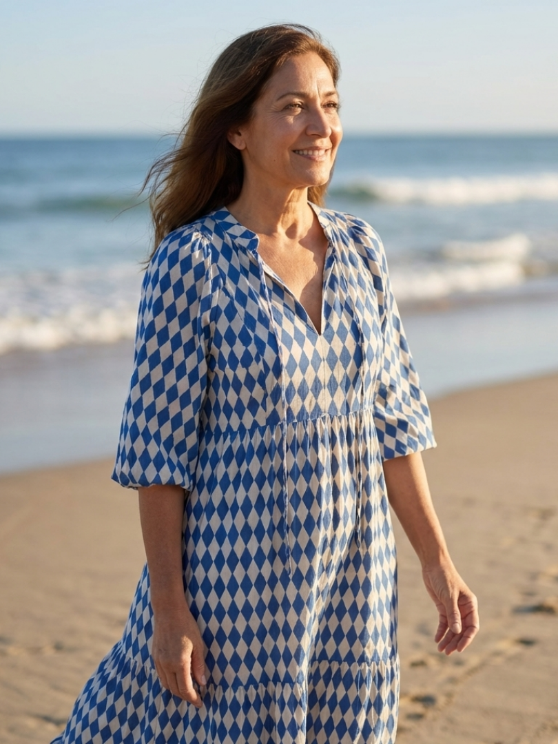 Elodie™ Diamond Print Tiered Midi Dress