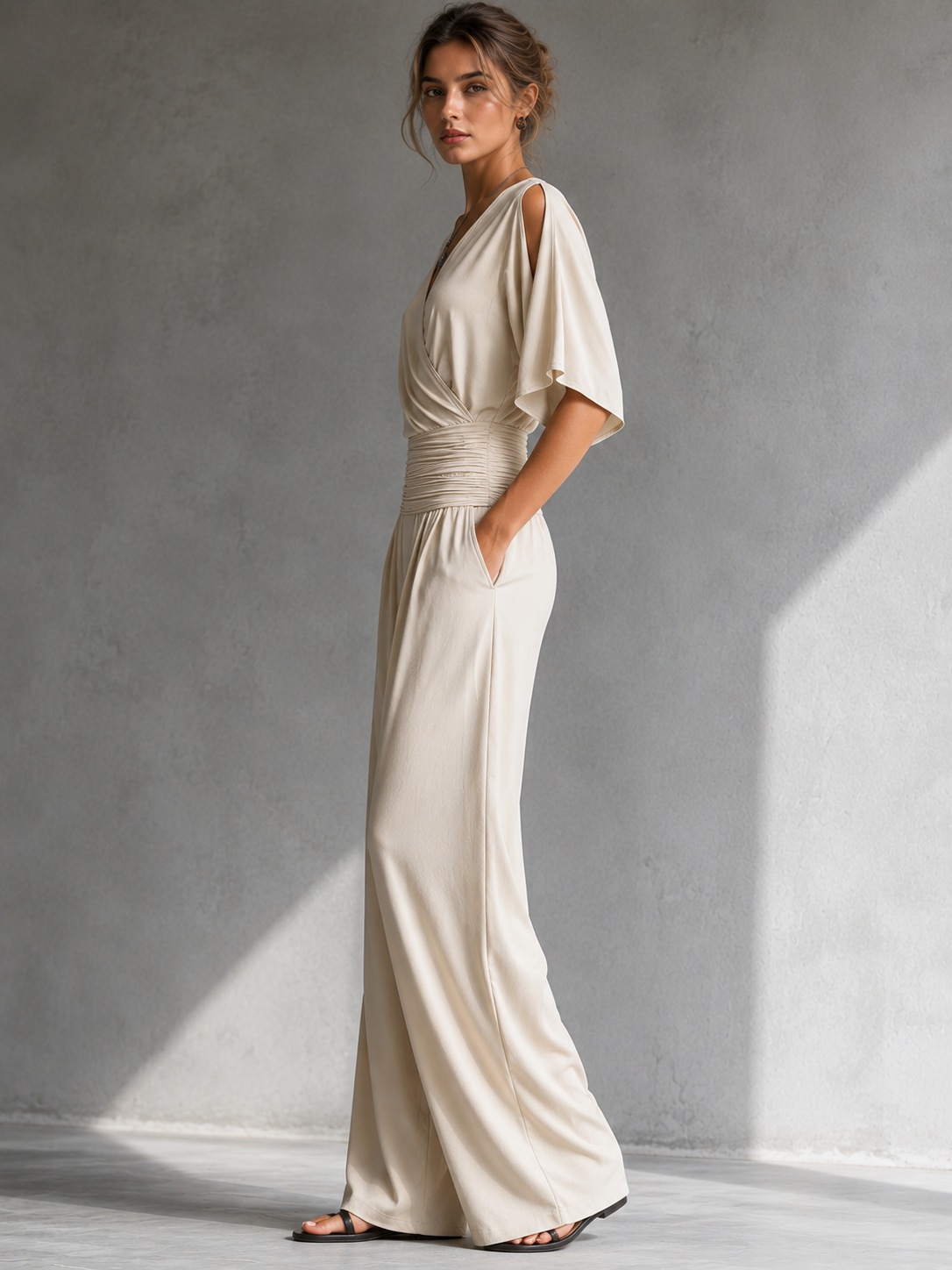 Zeni™ Elegant Wrap Jumpsuit with Wide Legs