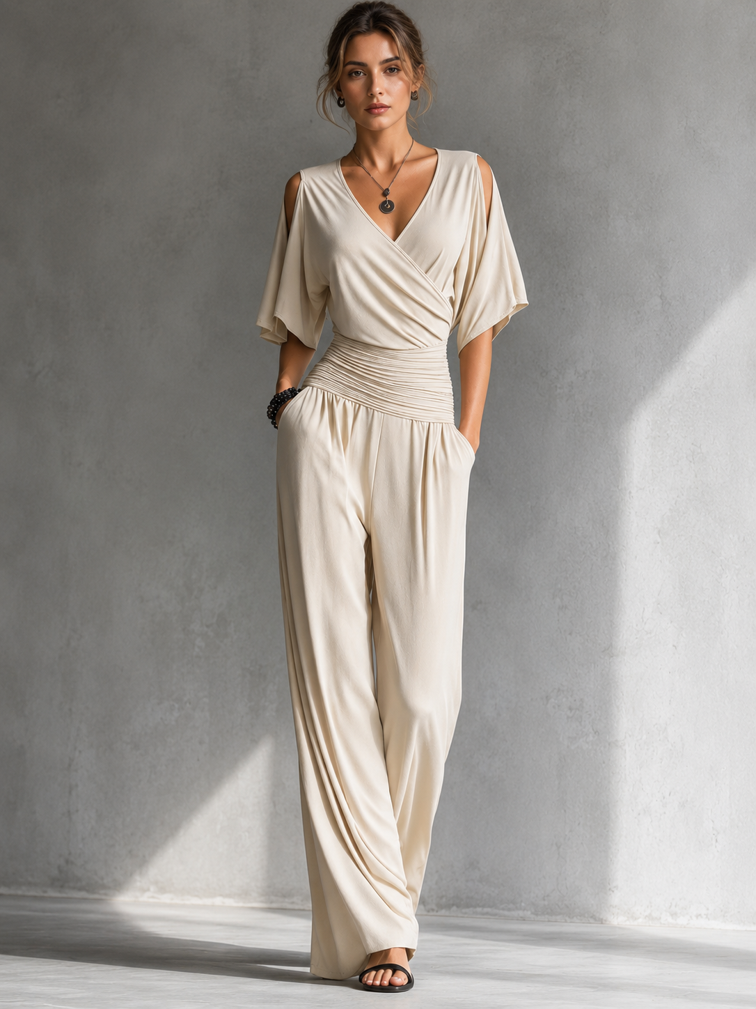 Zeni™ Elegant Wrap Jumpsuit with Wide Legs
