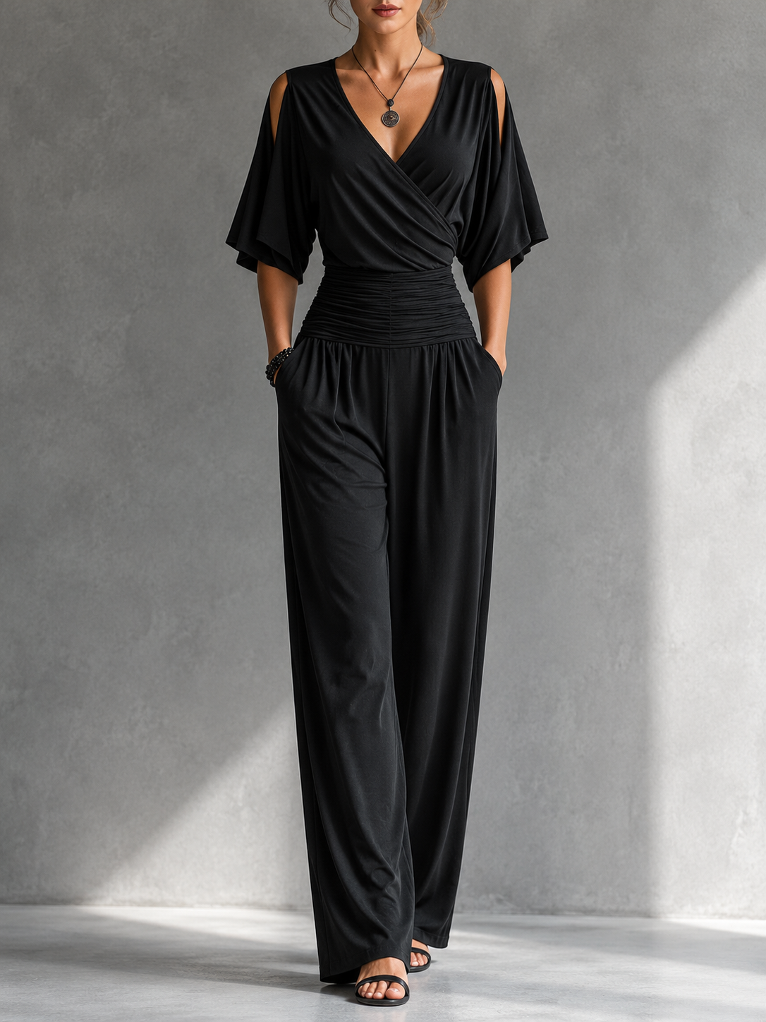 Zeni™ Elegant Wrap Jumpsuit with Wide Legs