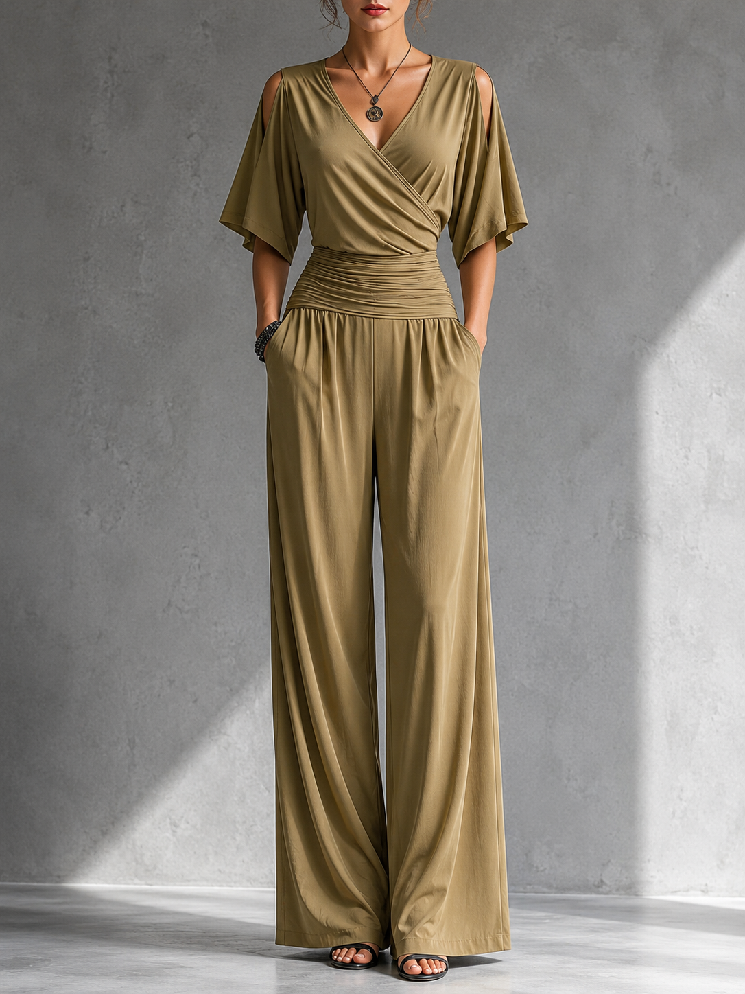 Zeni™ Elegant Wrap Jumpsuit with Wide Legs