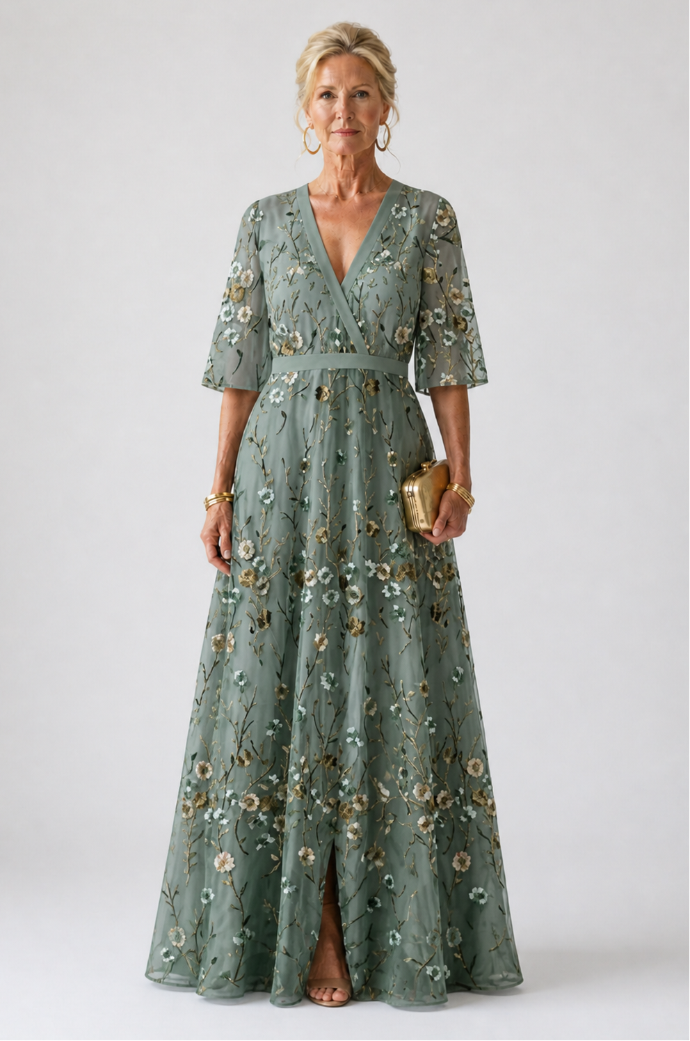 Rosalind™ Floral V Neck Short Sleeve Maxi Dress