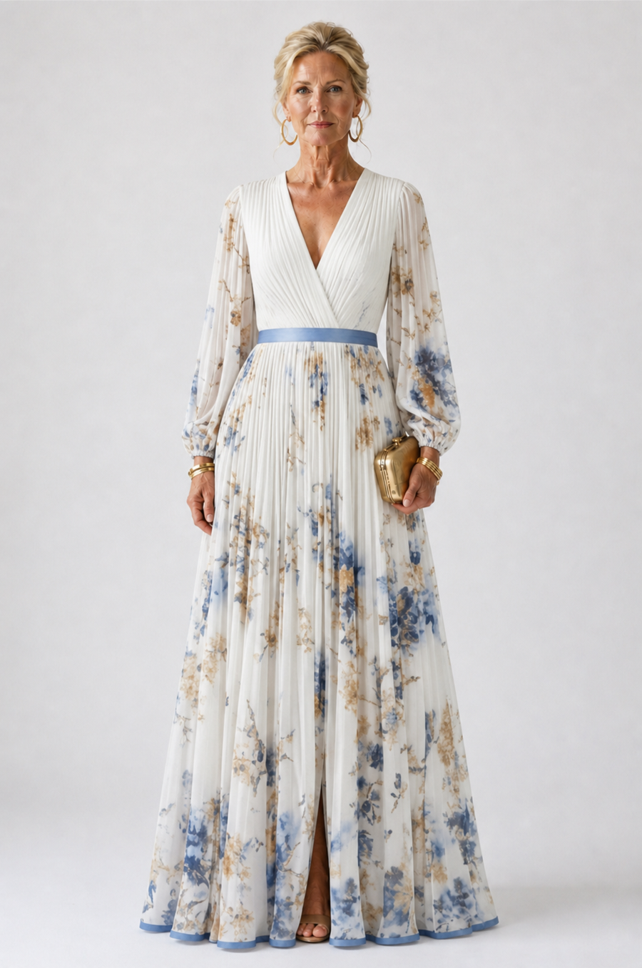 Sabine™ Long Sleeve V Neck Floral Maxi Dress