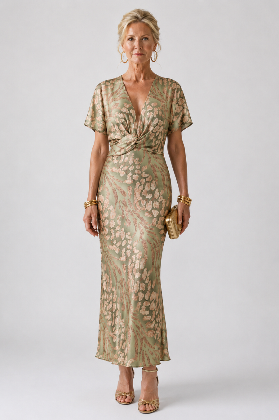 Seraphina™ Abstract Print V Neck Twist Waist Midi Dress