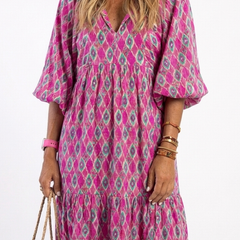 Apolline™ Three Quarter Sleeve V Neck Patterned Midi Dress