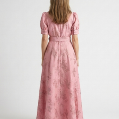 Xanthea™ Short Sleeve Belted Floral Textured Maxi Shirt Dress