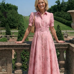Xanthea™ Short Sleeve Belted Floral Textured Maxi Shirt Dress