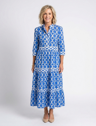 Ysolde™ Three Quarter Sleeve Chain Pattern Midi Dress