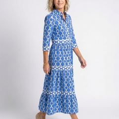 Ysolde™ Three Quarter Sleeve Chain Pattern Midi Dress