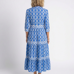 Ysolde™ Three Quarter Sleeve Chain Pattern Midi Dress