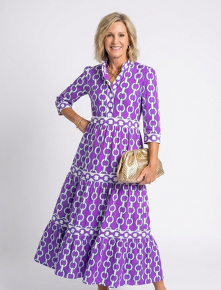 Ysolde™ Three Quarter Sleeve Chain Pattern Midi Dress