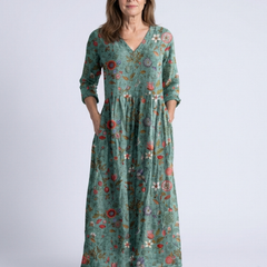 Marina™ Floral V Neck Three Quarter Sleeve Maxi Dress