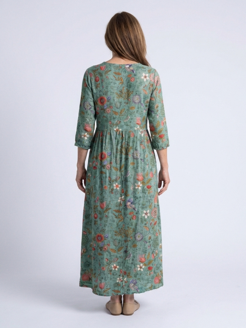 Marina™ Floral V Neck Three Quarter Sleeve Maxi Dress