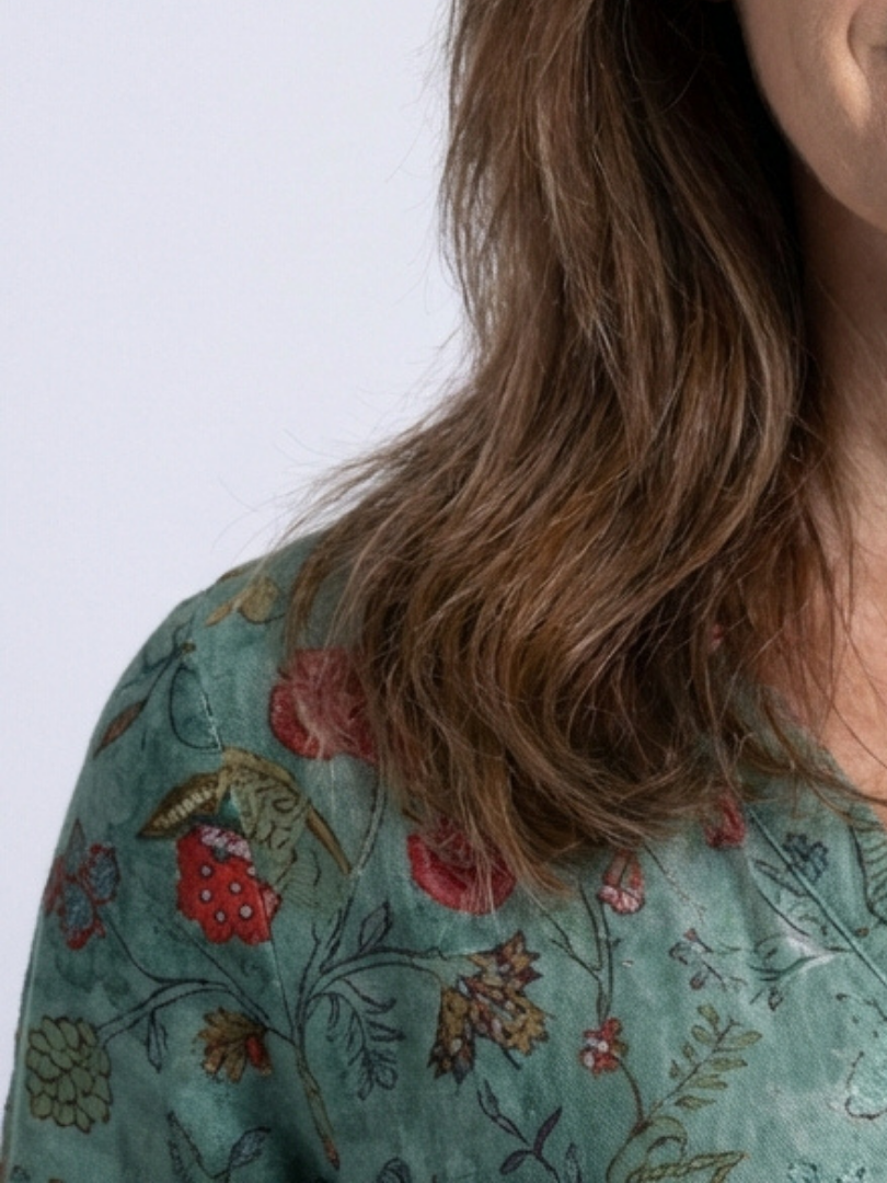 Marina™ Floral V Neck Three Quarter Sleeve Maxi Dress