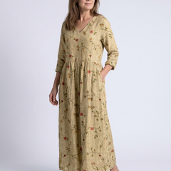 Marina™ Floral V Neck Three Quarter Sleeve Maxi Dress