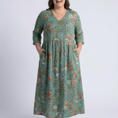 Marina™ Floral V Neck Three Quarter Sleeve Maxi Dress