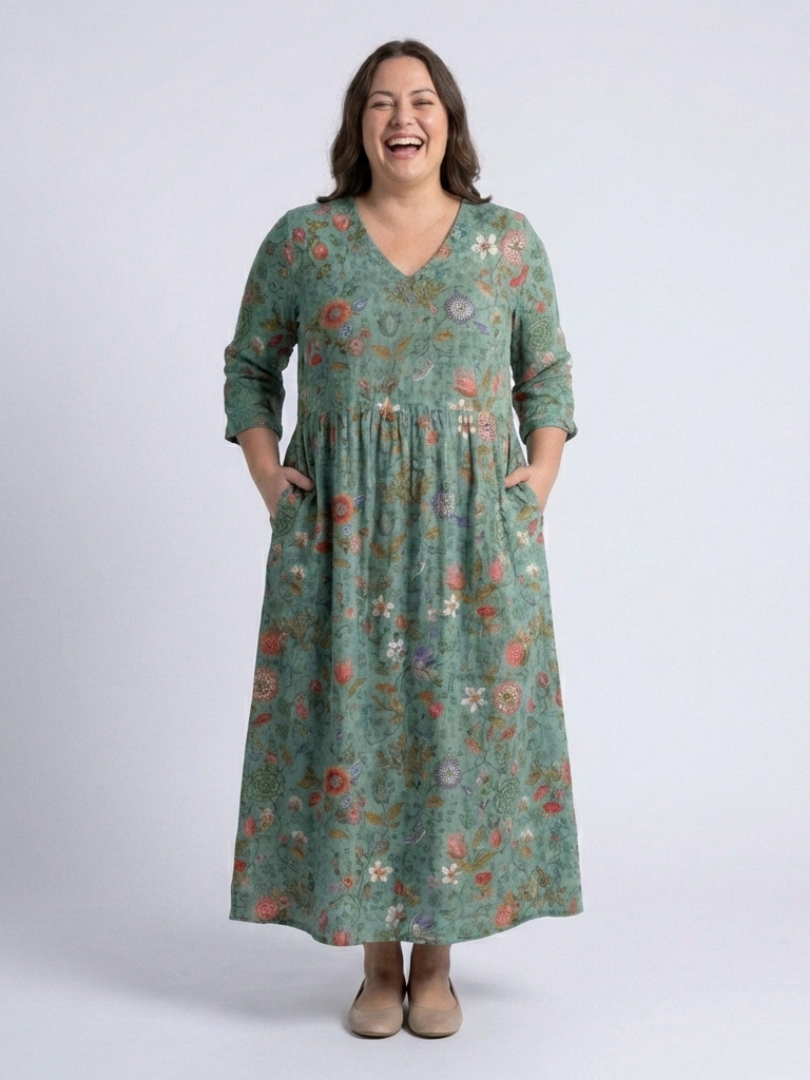 Marina™ Floral V Neck Three Quarter Sleeve Maxi Dress