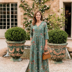Marina™ Floral V Neck Three Quarter Sleeve Maxi Dress