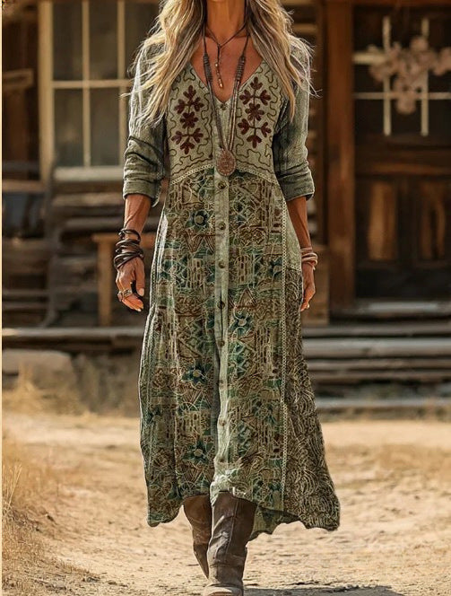 Maribel™ Vintage Botanical Maxi Dress