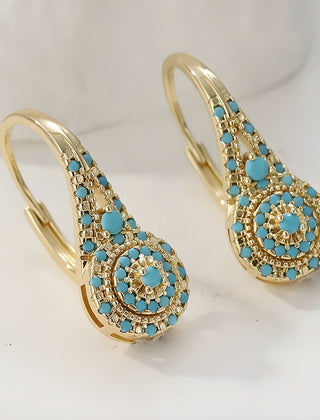 Turquoise Mosaic Teardrop Gold Earrings