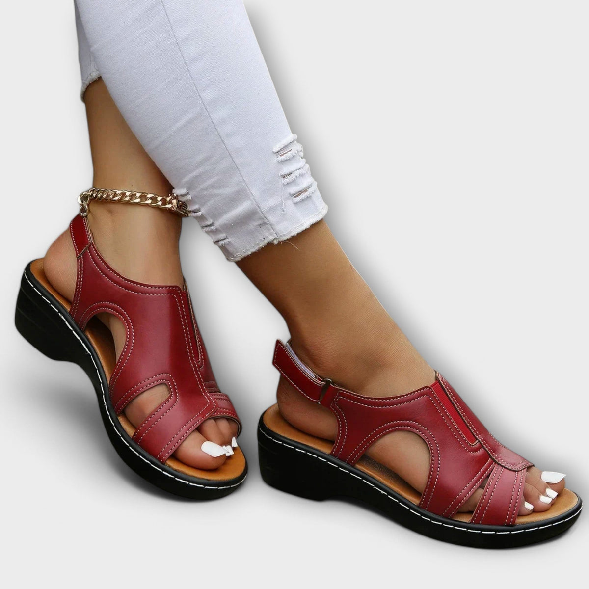 Christina - Orthopaedic Leather Sandals with Comfort Heel