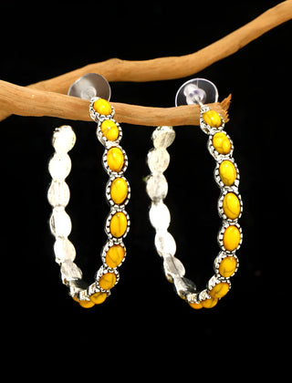 Vintage Oval Stone Hoop Earrings
