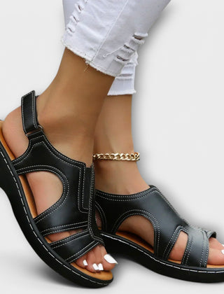 Christina - Orthopaedic Leather Sandals with Comfort Heel
