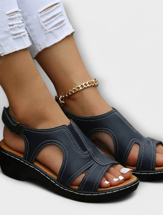 Christina - Orthopaedic Leather Sandals with Comfort Heel