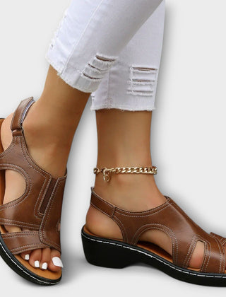 Christina - Orthopaedic Leather Sandals with Comfort Heel